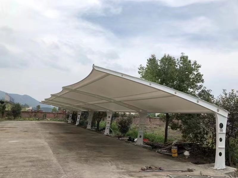 句容市小区改造停车棚工程，膜结构非机动车棚定制厂家-2
